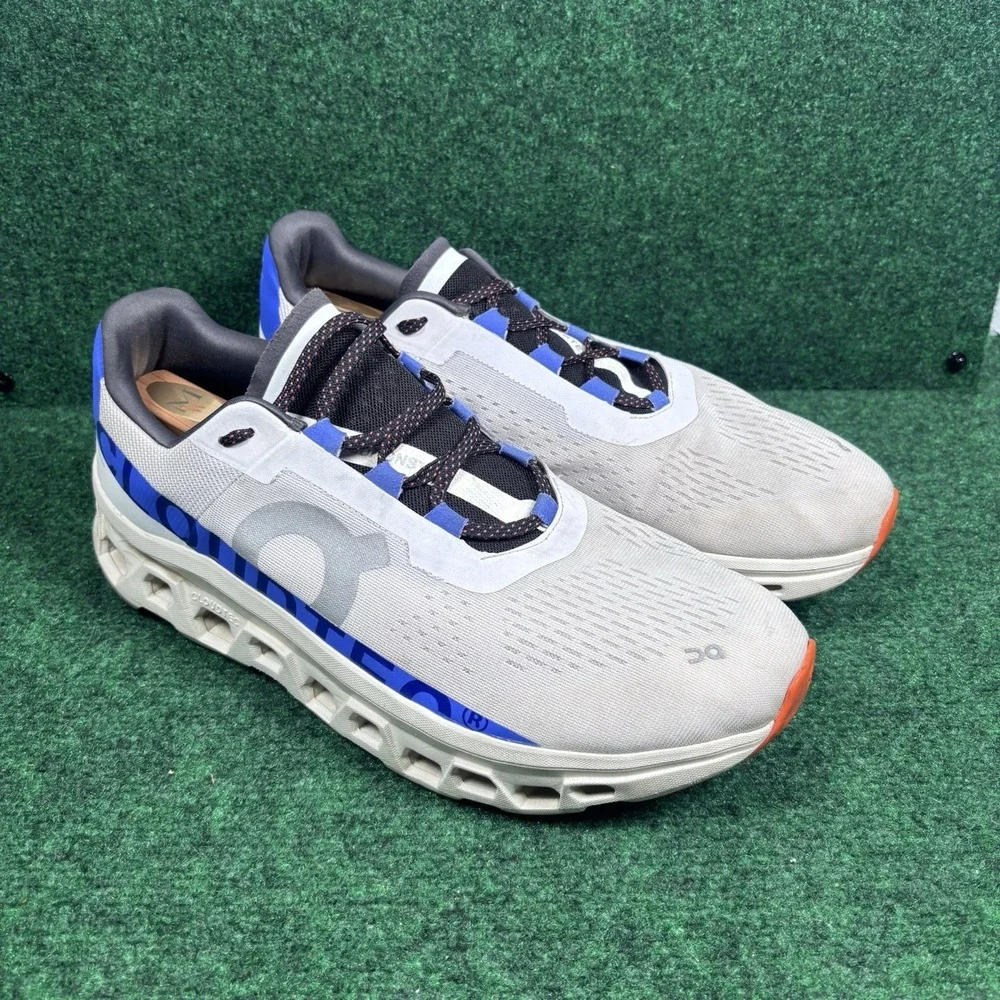 On Cloudmonster Men's Frost White Cobalt Blue Cloud Running Shoes Sneakers M14